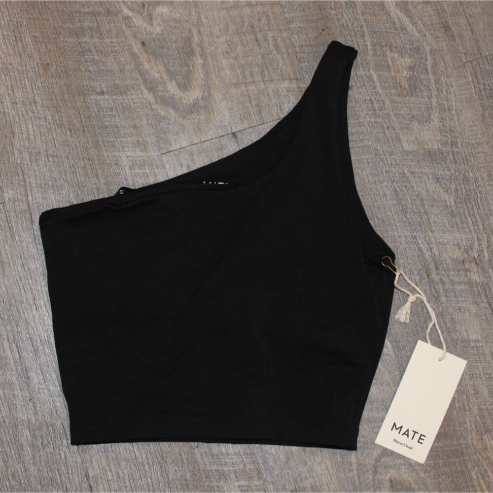Mate the Label Organic Stretch One Shoulder Tank‎ Size NEW $78 BLACK